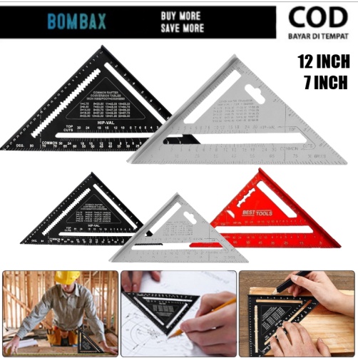 Jual Penggaris Segitiga Siku Inch Triangle Ruler Alumunium Speed Square Alloy Penggaris