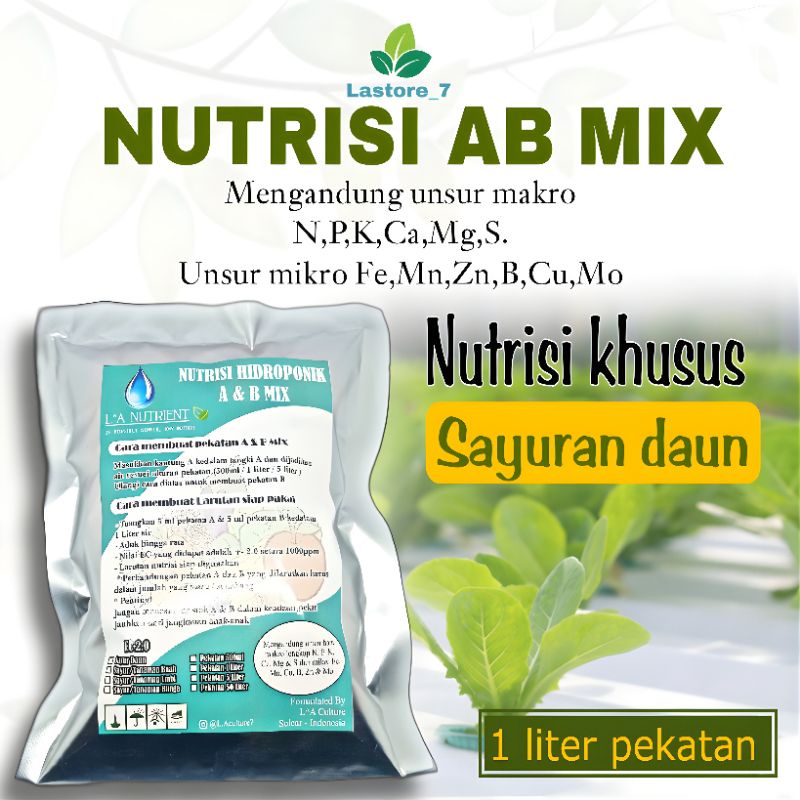 Jual Nutrisi Ab Mix Sayuran Daun La Nutrient Pekatan Liter Total