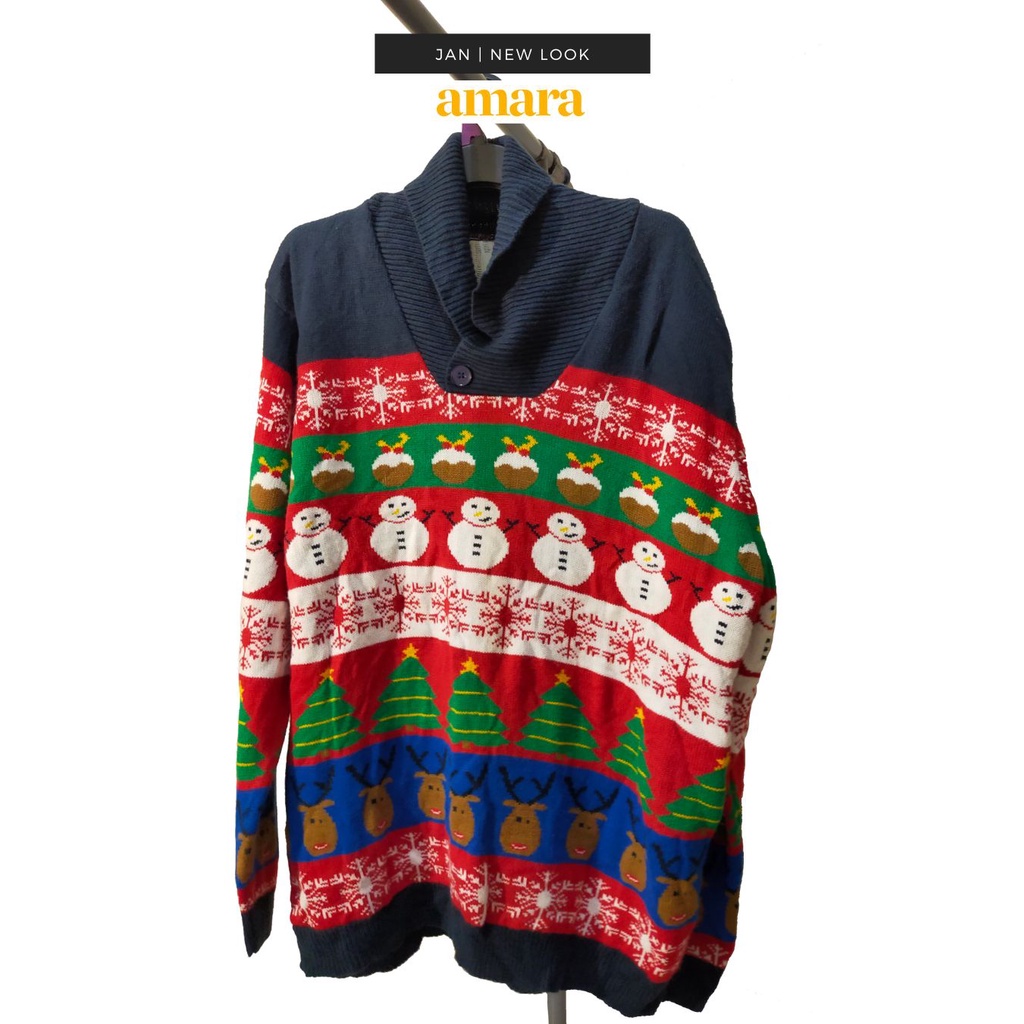 Jual amara Navy 2 Button MockNeck Christmas Eve Sweater Sweater