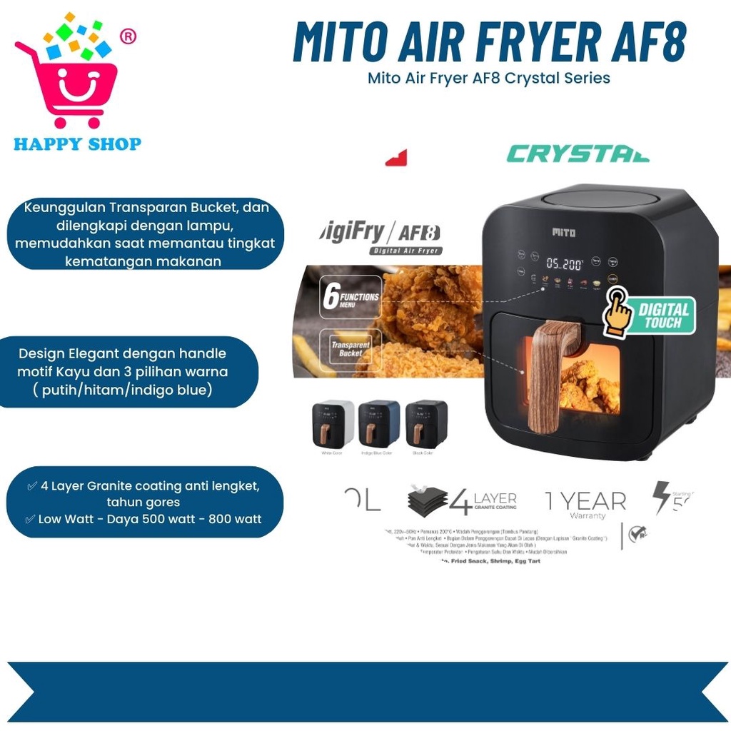 Jual Mito Air Fryer Af8 Crystal Series Shopee Indonesia