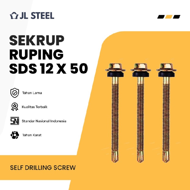 Jual JLSTEEL Baut baja ringan Sekrup Roofing Screw Ruping SDS 12x50 (1 ...