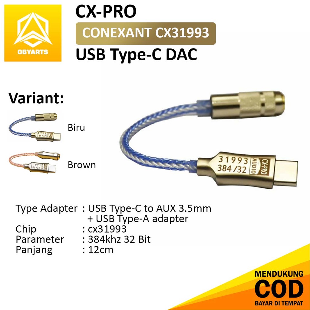 Jual CONEXANT CX31993 CX-PRO DAC Type C to AUX 3.5mm Adapter + USB ...