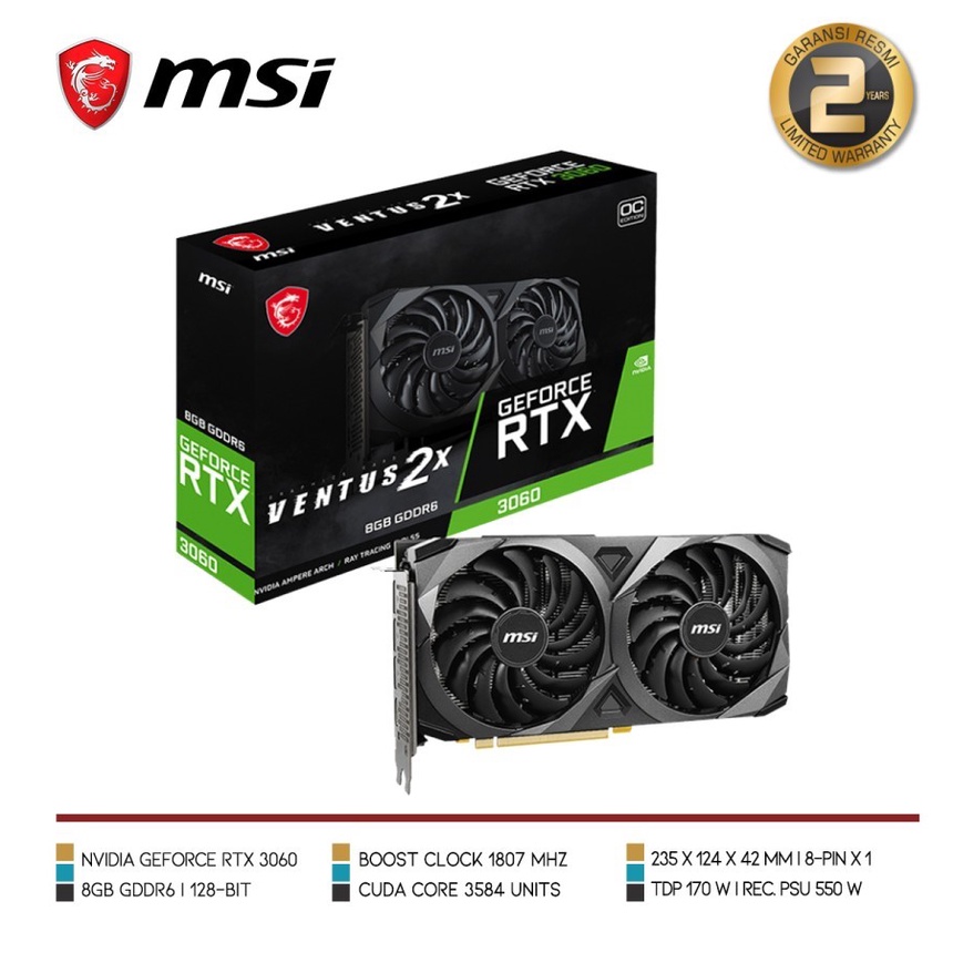 Jual MSI GeForce RTX 3060 VENTUS 2X 8GB OC GDDR6 - VGA Card | Shopee ...