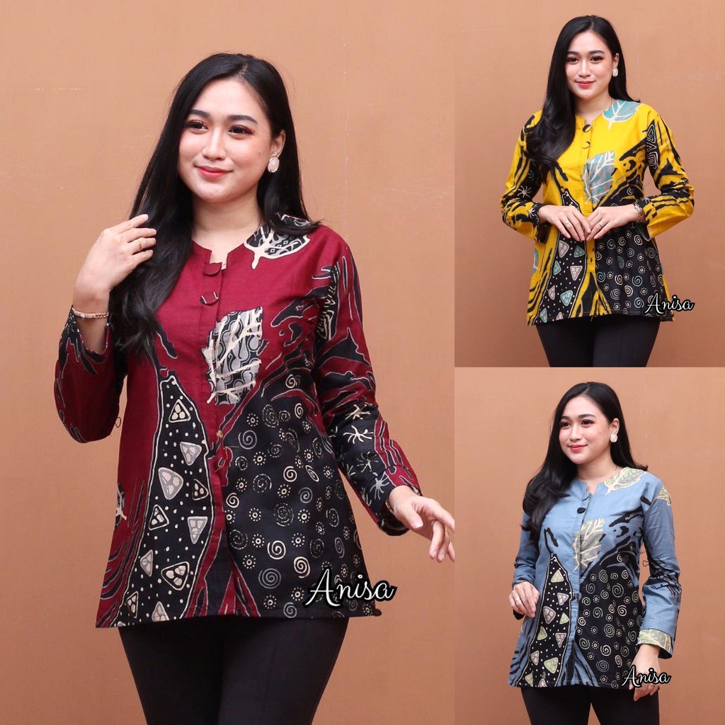 Jual Baju Batik Wanita Modern Atasan Blouse Batik Kerja Wanita Kantor M