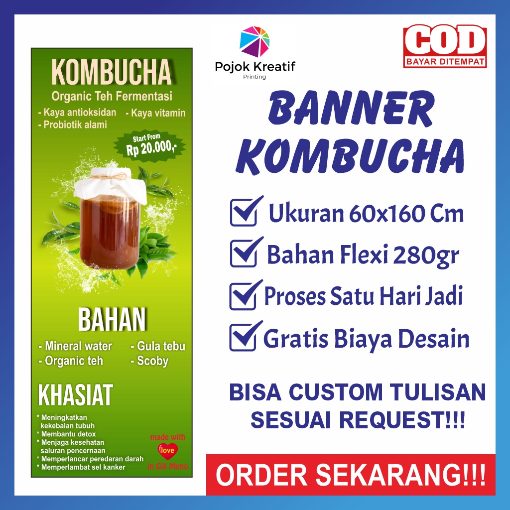 Jual Banner Benner Baner Bener Spanduk Sepanduk Backdrop Jual Minuman Kedai Jamu Kombucha Ukuran