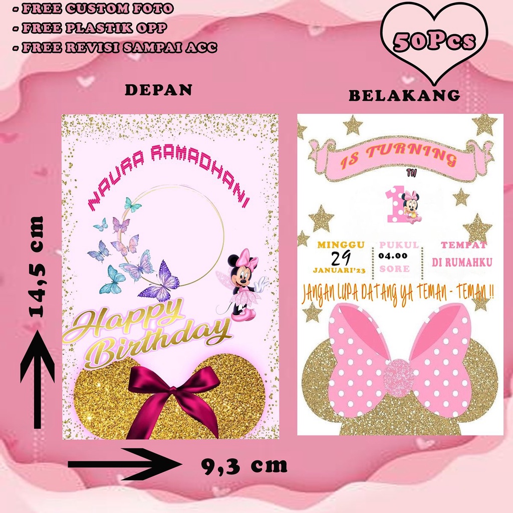 Jual KARTU UCAPAN ULTAH ANAK TEMA MICKEY MOUSE PINK MURAH | Shopee