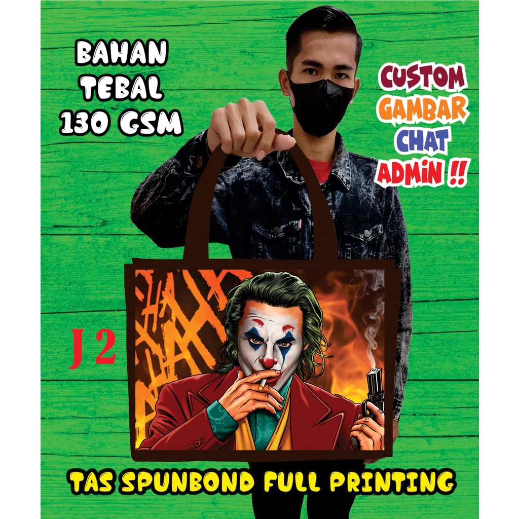 Jual Tote Bag Joker Custom Full Printing / Tas Spundbond Custom Murah