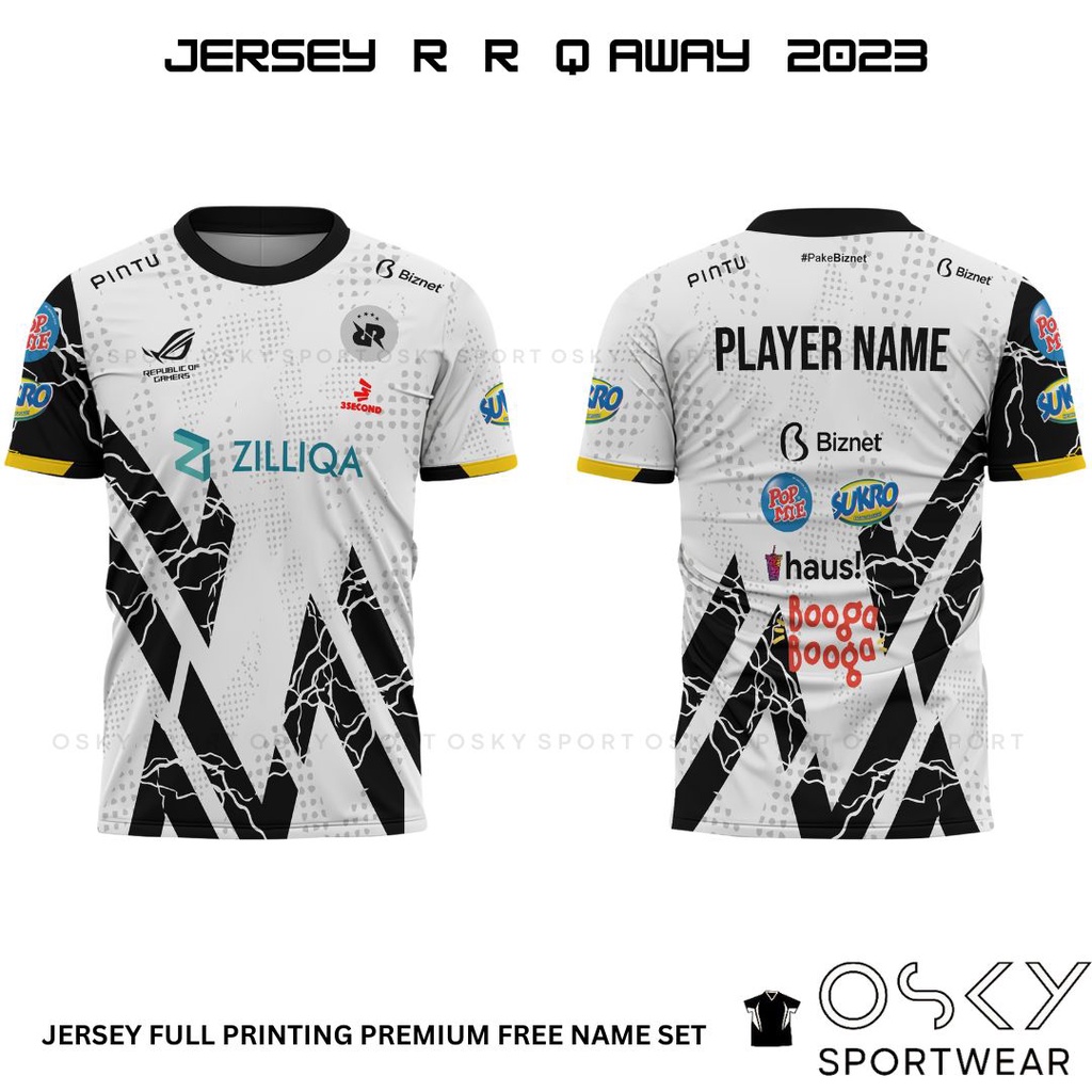 Jual JERSEY RRQ AWAY 2023 FULL PRINITNG PREMIUM FREE NAME SET | Shopee ...