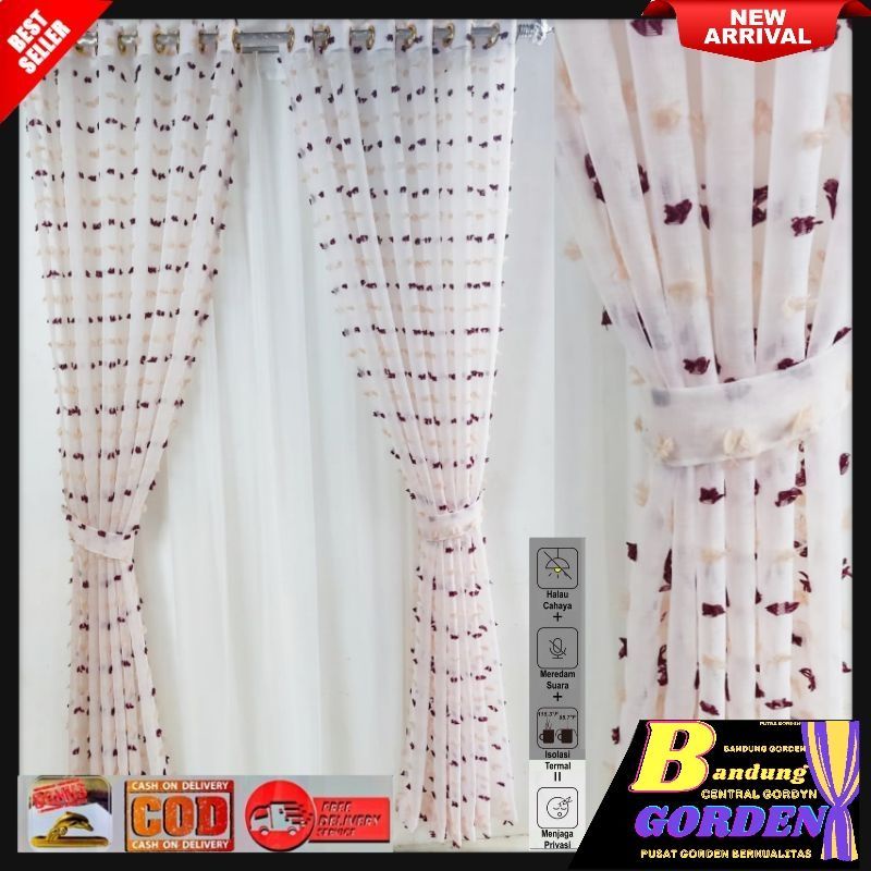 Gorden Jendela Pintu Vitrase Ruby Smokring Transparan Model Smokring Ukuran L.140 × T.250cm