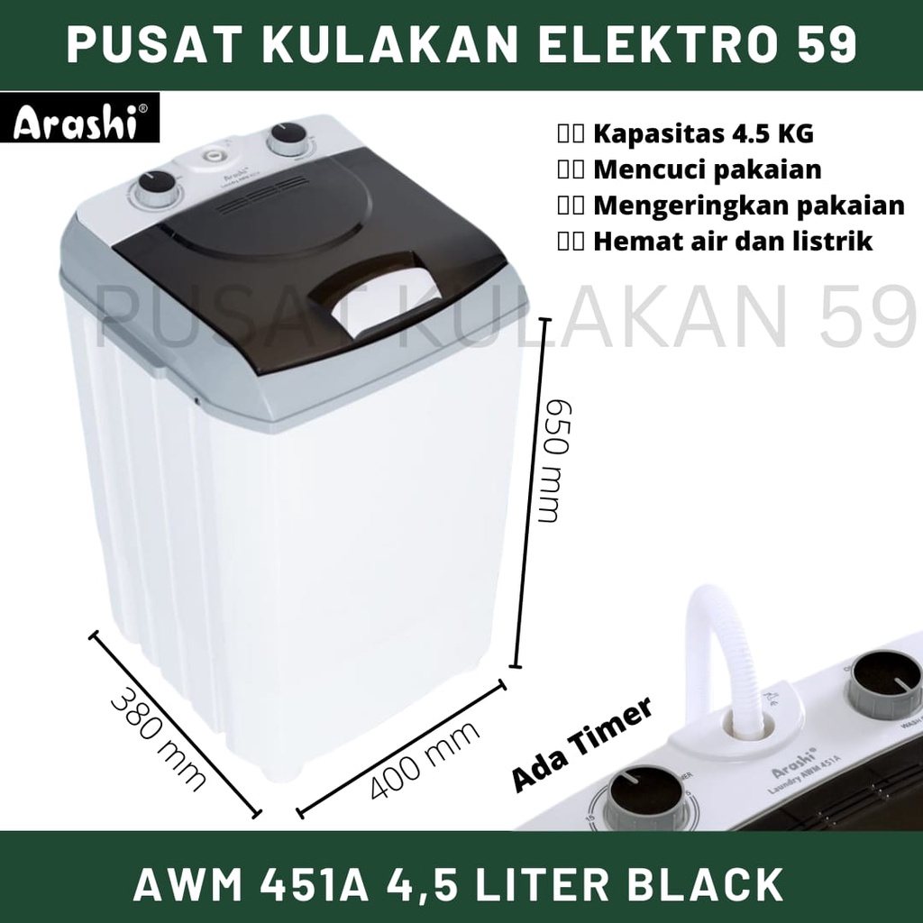 Jual Arashi Mesin Cuci Mini Portable 4,5kg Arashi AWM 451A/452A ...