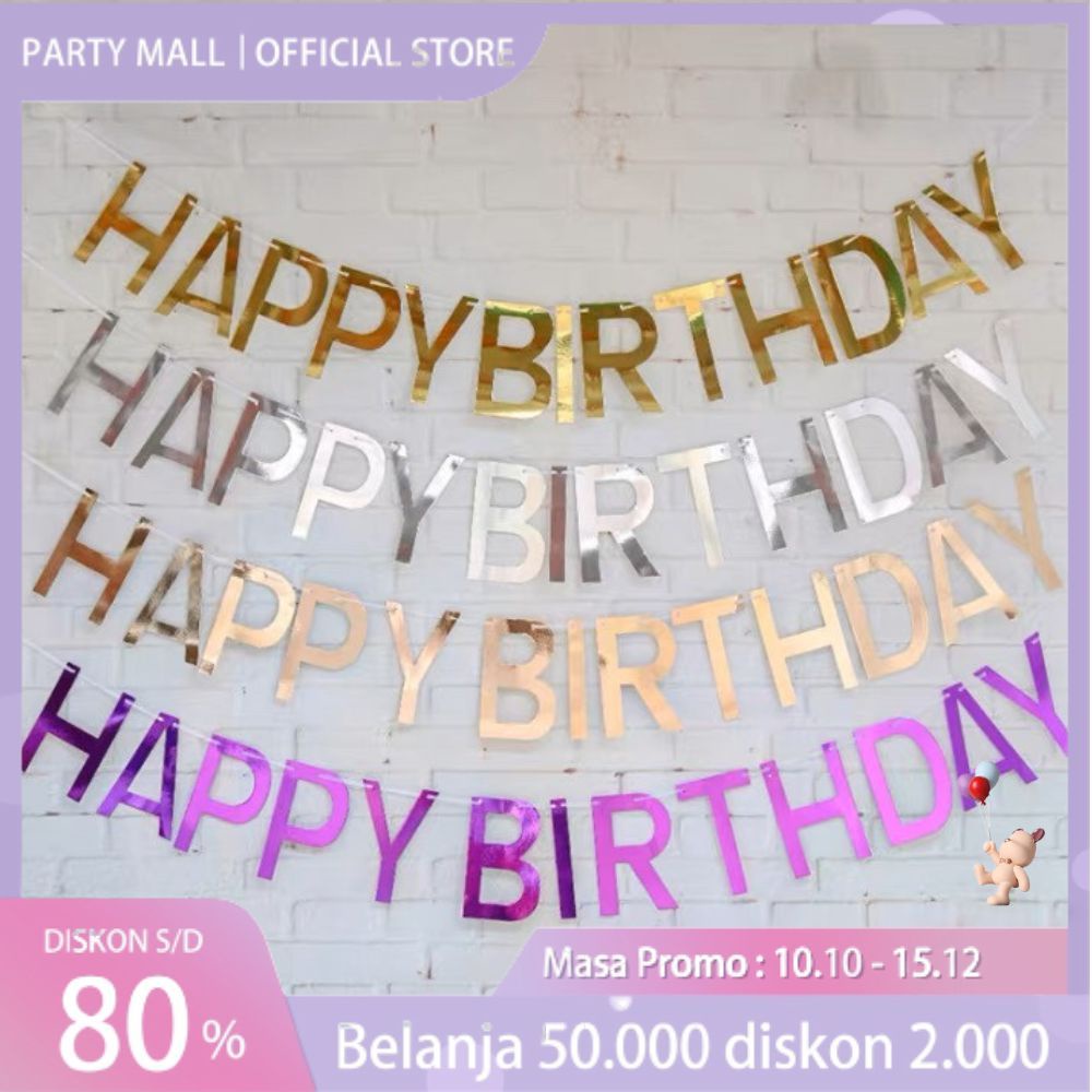 Jual Banner Happy Birthday Metalik Banner Flag Kapital Banner Ulang Tahun Metalik Banner 8002