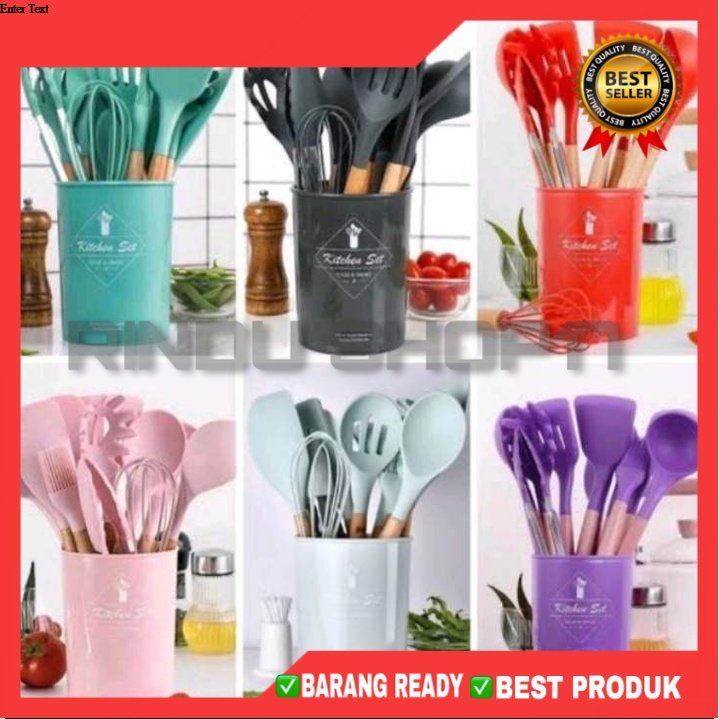 SILIKON KITCHEN SET UTENSIL 12 PCS SPATULA SUTIL ALAT DAPUR LENGKAP FULLSET FREE WADAH