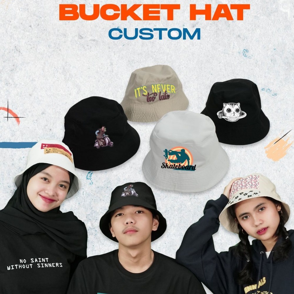 Jual Bucket Hat Custom Topi Outdoor Sablon Satuan Nama Tulisan Gambar ...