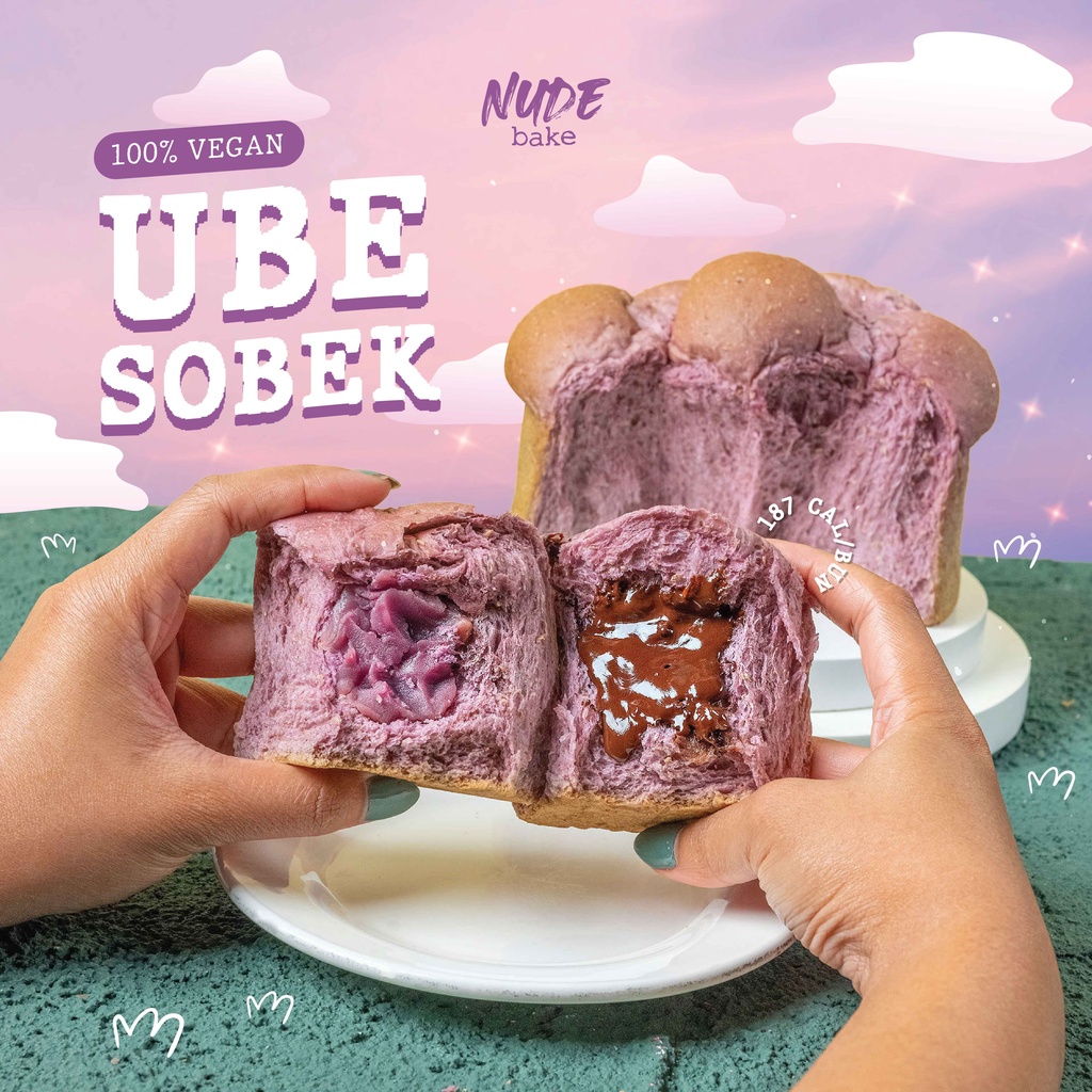 Jual NUDE BAKE Vegan Ube Sobek Melted Dark Choco x Taro Filling (7 buns ...