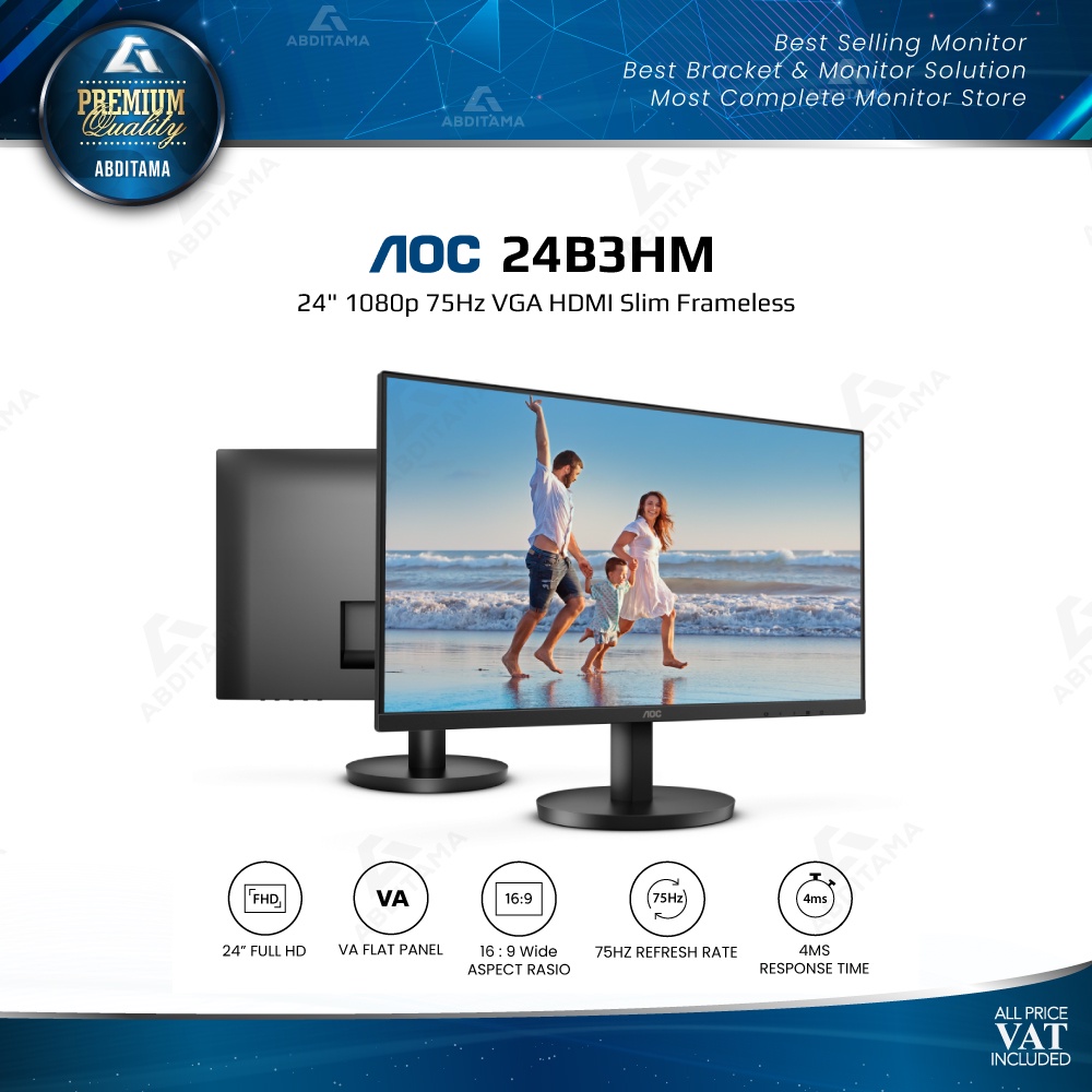 Jual Monitor LED AOC 24B3HM 24" 1080p 75Hz VGA HDMI Slim Frameless ...