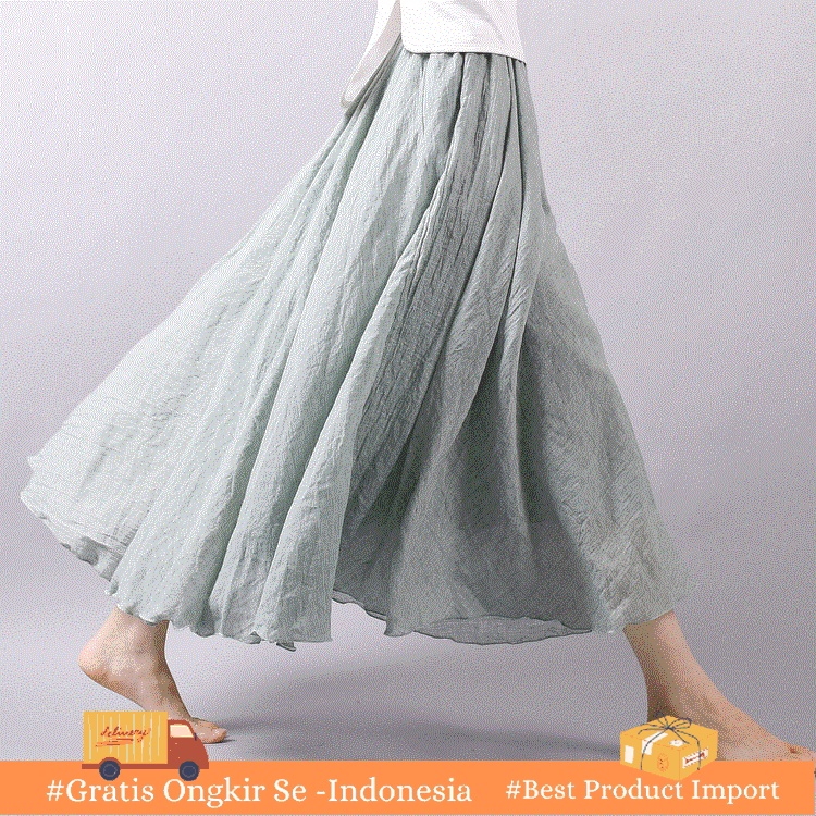 Jual Rok Wanita 2023 Jepang Korea Artistik Ukuran Besar Katun Linen Rok ...