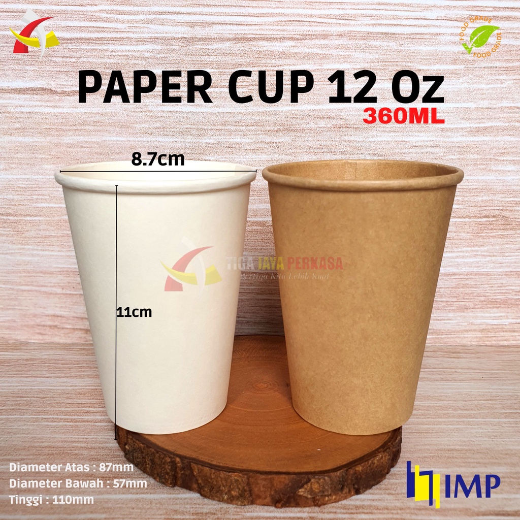 Jual Paper Cup Gelas Kertas 12 Oz Polos Tebal 360ml IMP Gelas Kopi 12oz ...