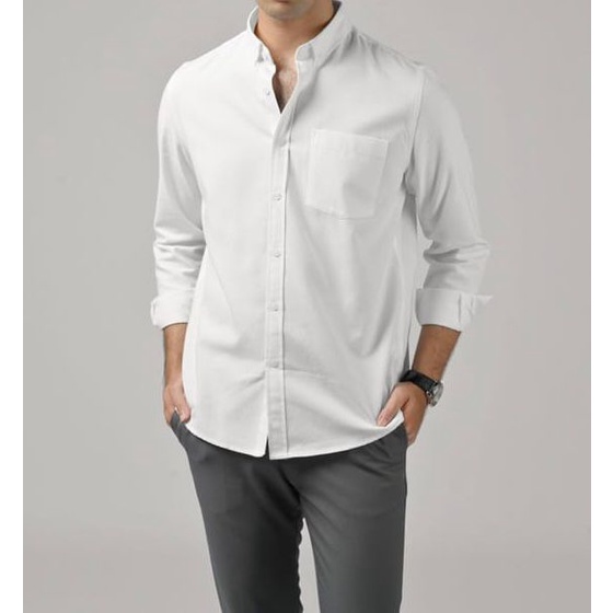 Jual Kemeja Basic Pria Warna PUTIH Bahan Katun Kemeja Casual Trendy ...