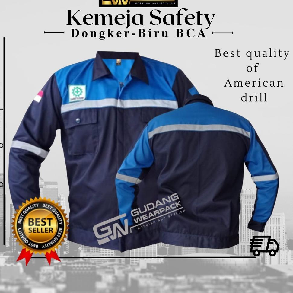 Jual Wearpack Safety Atasan DONGKER Kombinasi BIRU BCA Kemeja Safety Baju K3 Baju Kerja