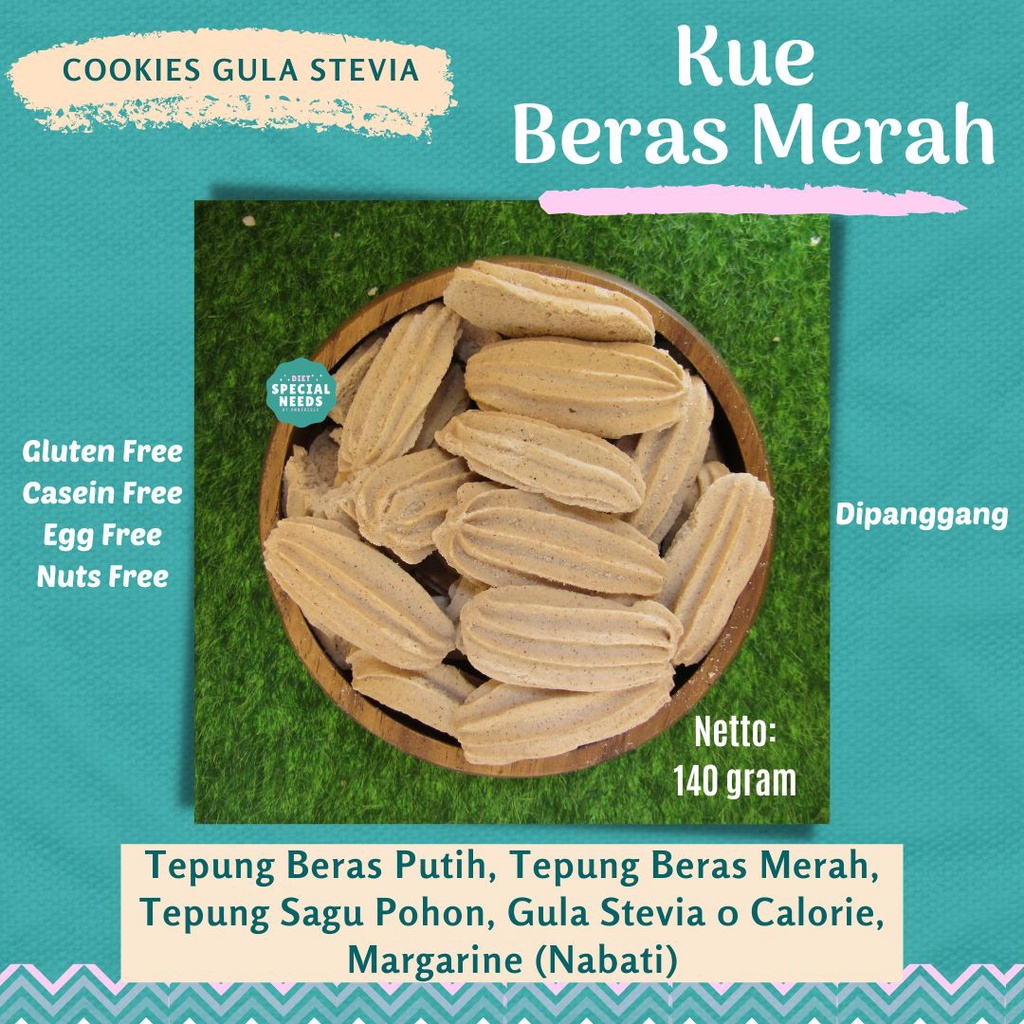 Jual Kue Beras Merah Putih Free of Gluten Dairy Egg Refined Sugar Nuts