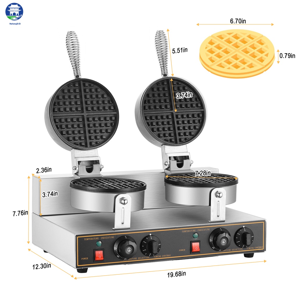 Jual World 2400W Commercial Belgian Waffle Maker Double Round Thin