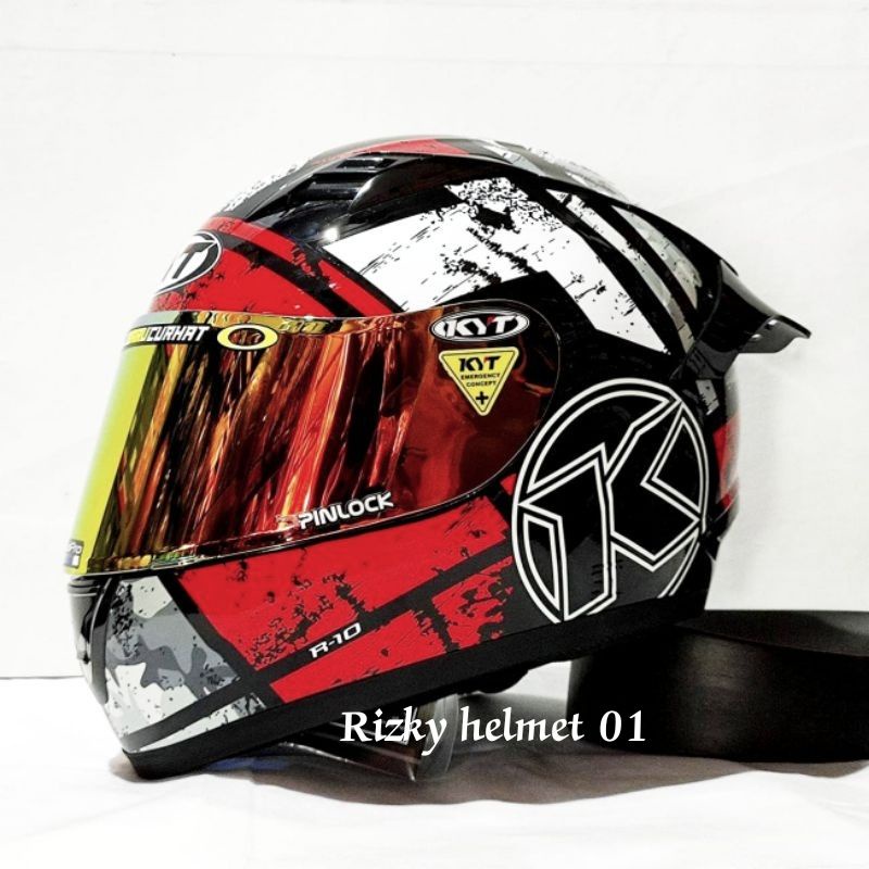Jual Helm Full face KYT R10 Seri 3 Black White Red Paket Ganteng ...