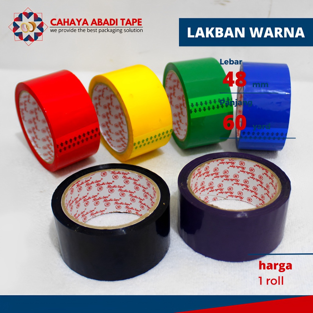 Jual Lakban Warnablok Adhesive Color 48mm X 60 Yard Per Roll Shopee