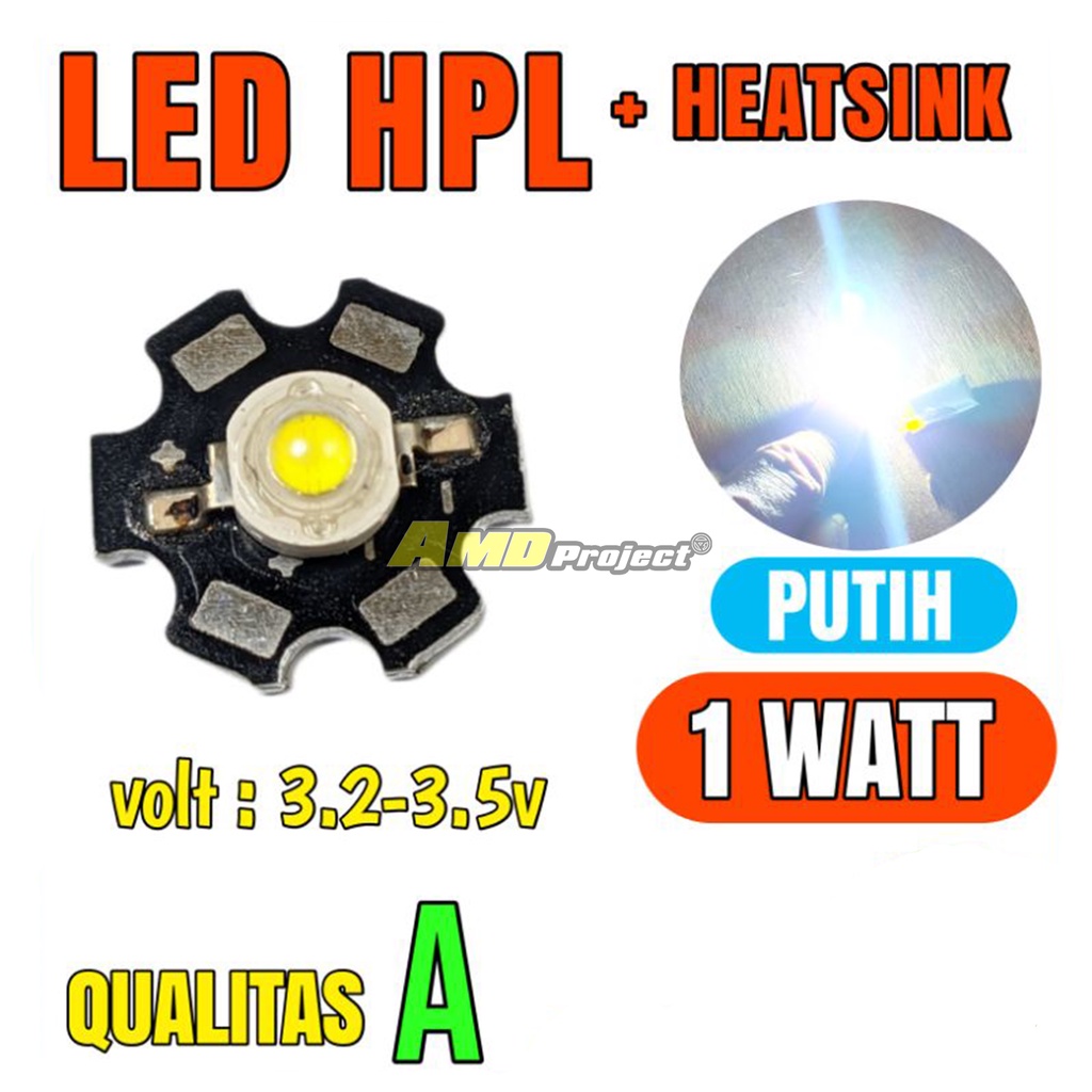 Jual LED HPL 1W PUTIH + Pendingin High Power LED 1 Watt White Heatsink