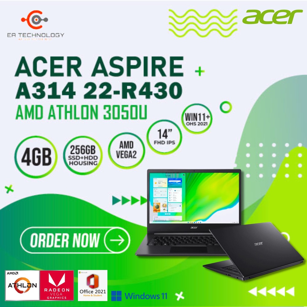 Jual ACER A314 22-R430 AMD ATHLON 3050U 4GB 256SSD+HOUSING FHD IPS W11 ...