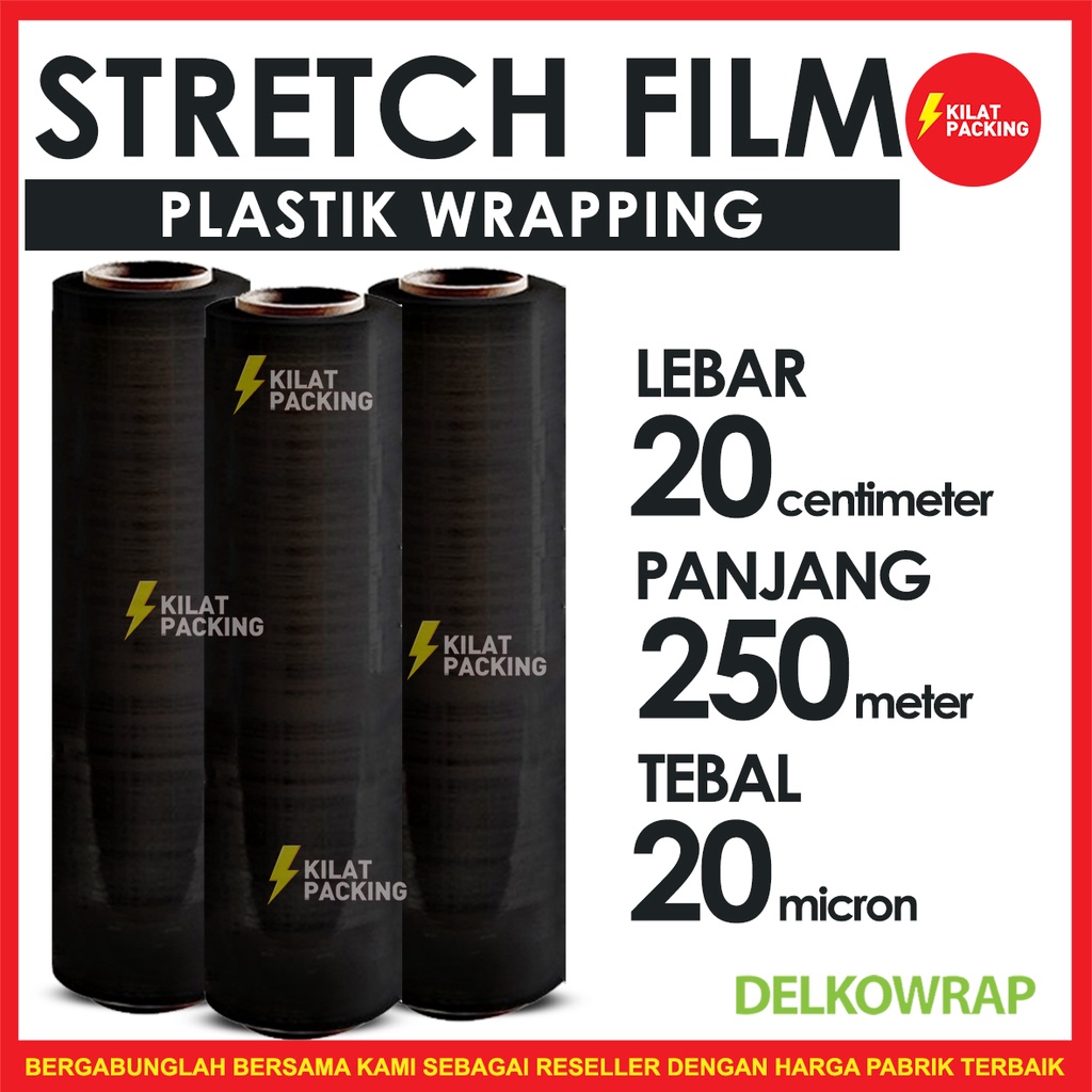 Jual PLASTIK WRAPPING BARANG HITAM 20CM X 250M STRETCH FILM DELKOWRAP ...