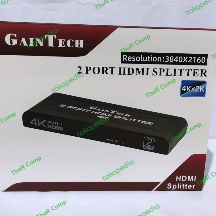 Jual HDMI Splitter 2 Port Gaintech adaptor Spliter | Shopee Indonesia