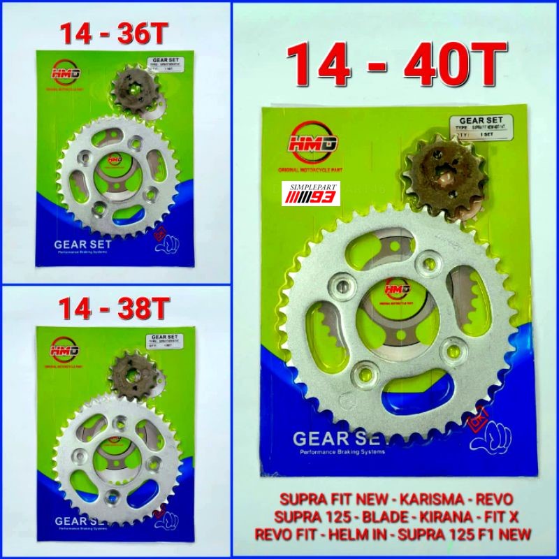 Jual Gear Gir Set Depan Belakang [ HMD ] Motor Honda SUPRA FIT NEW