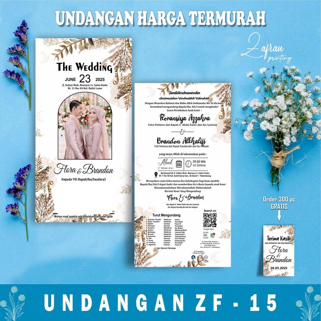 Jual Cetak Undangan 1 Lembar Pakai Photo ZF 15 | Shopee Indonesia