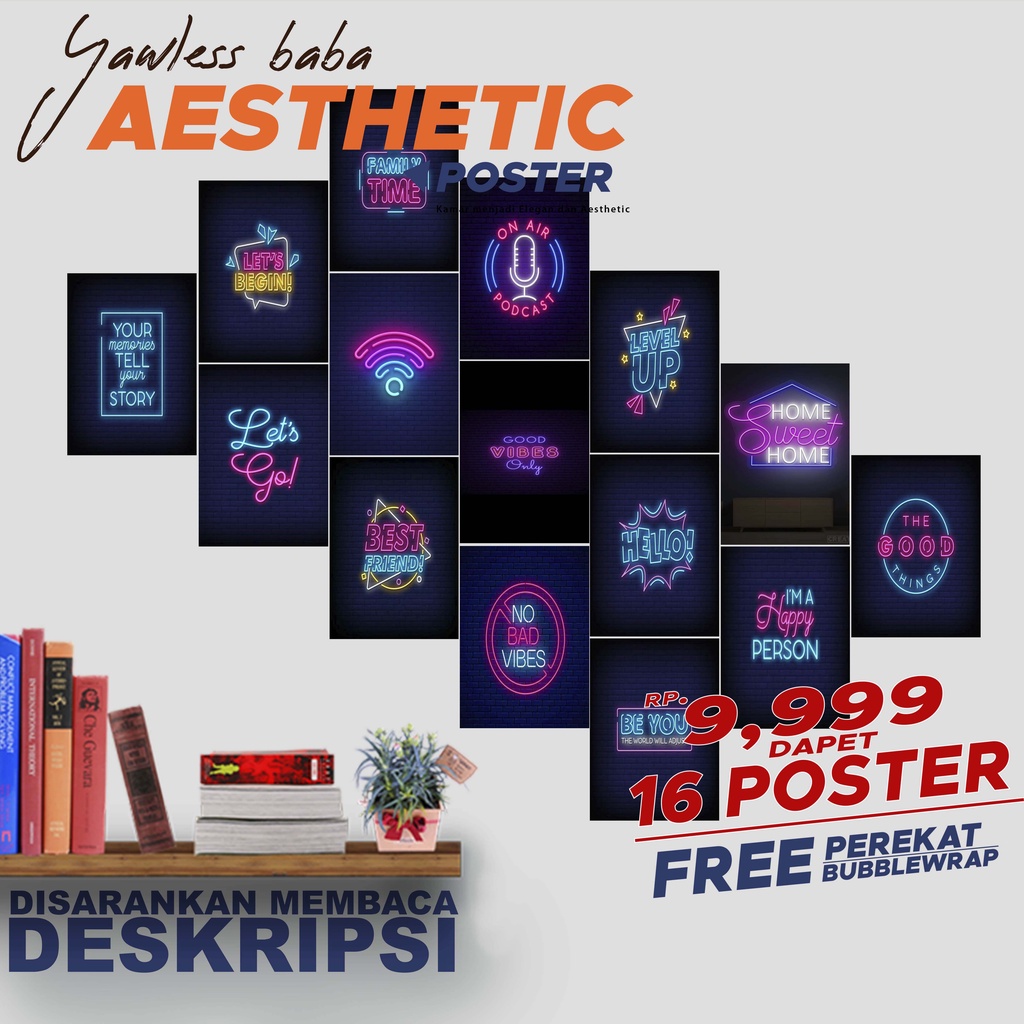 Jual Poster Dinding Aesthetic Model Quotes Neon Murah 16 Pcs / Poster ...