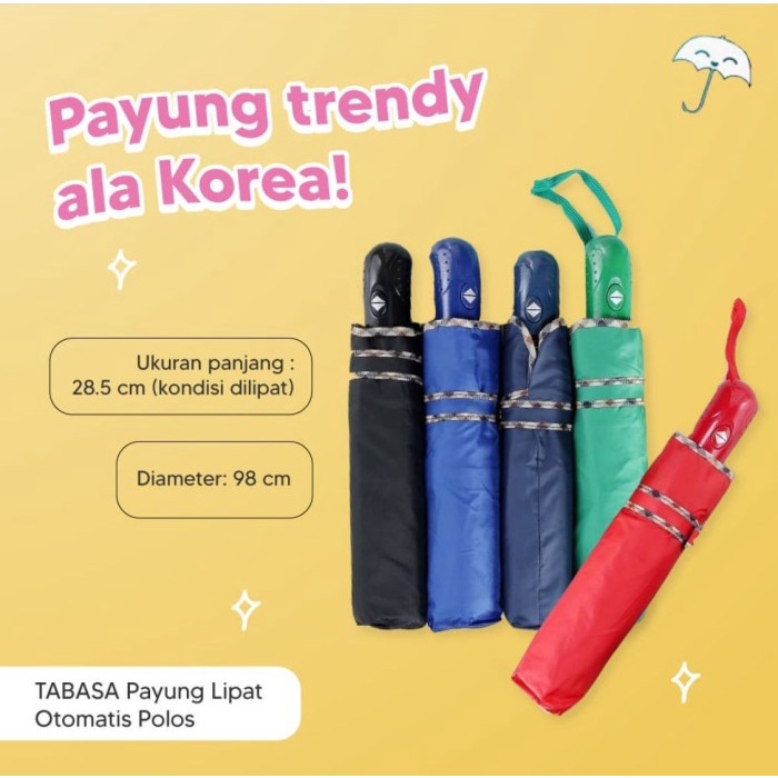 Jual Tabasa Payung Lipat Otomatis Polos List Kotak Coklat Korea Trendy