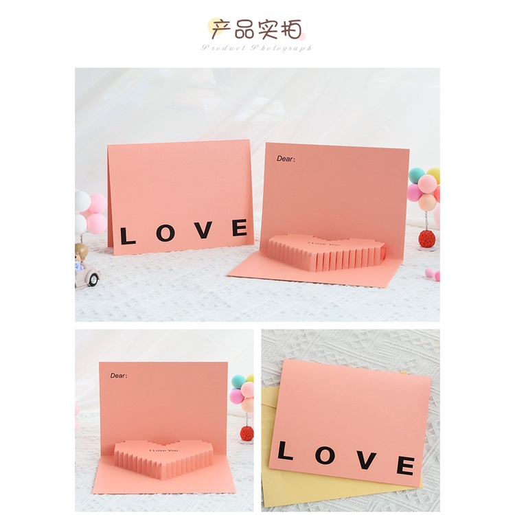 Jual Kartu ucapan tiga dimensi kreatif merah muda cinta kartu ukiran