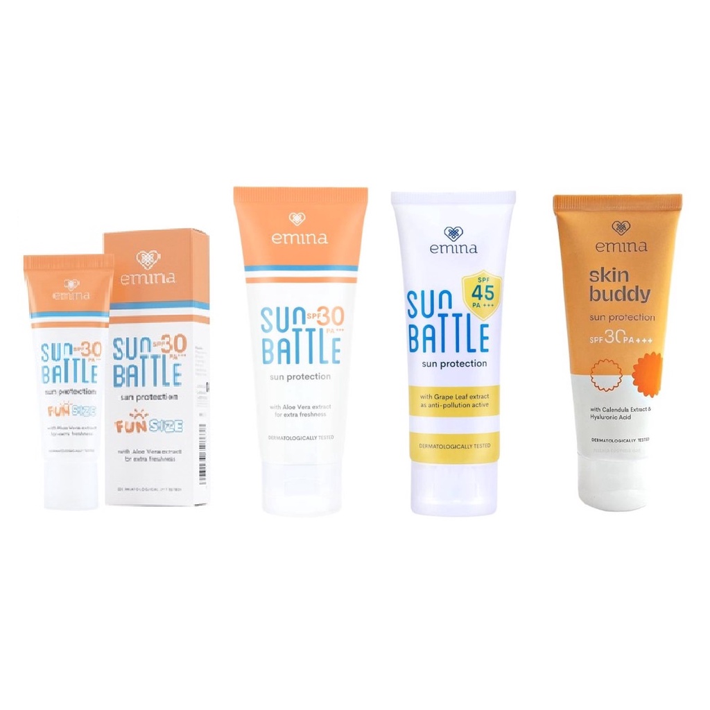 Jual Emina Sunscreen Sun Battle SPF 45 Sun Protection SPF 30 PA+++ Skin