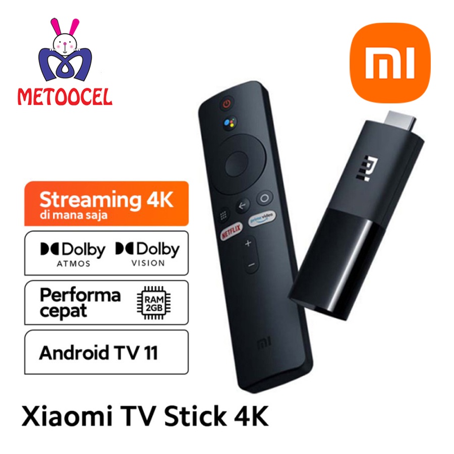 Mi TV Stick 4K, draagbare streaming contentspeler, 2 GB RAM, 8 GB intern geheugen, Android 9.0, geïntegreerde afstandsbediening