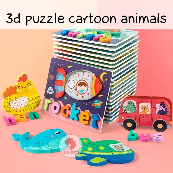 Jual Zoetoys 3D Puzzle Cartoon Animals | Baby Wooden Montessori Toys ...