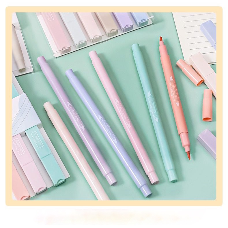 Jual [MILOLI] 6pcs Round Box Double Tip Highlighter Colour Pen Pastel ...