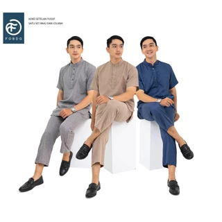 Baju Koko Setelan Pria Dewasa Kemko Set Lengan Pendek Motif Polos Koko Setelan Yusuf Fobdg