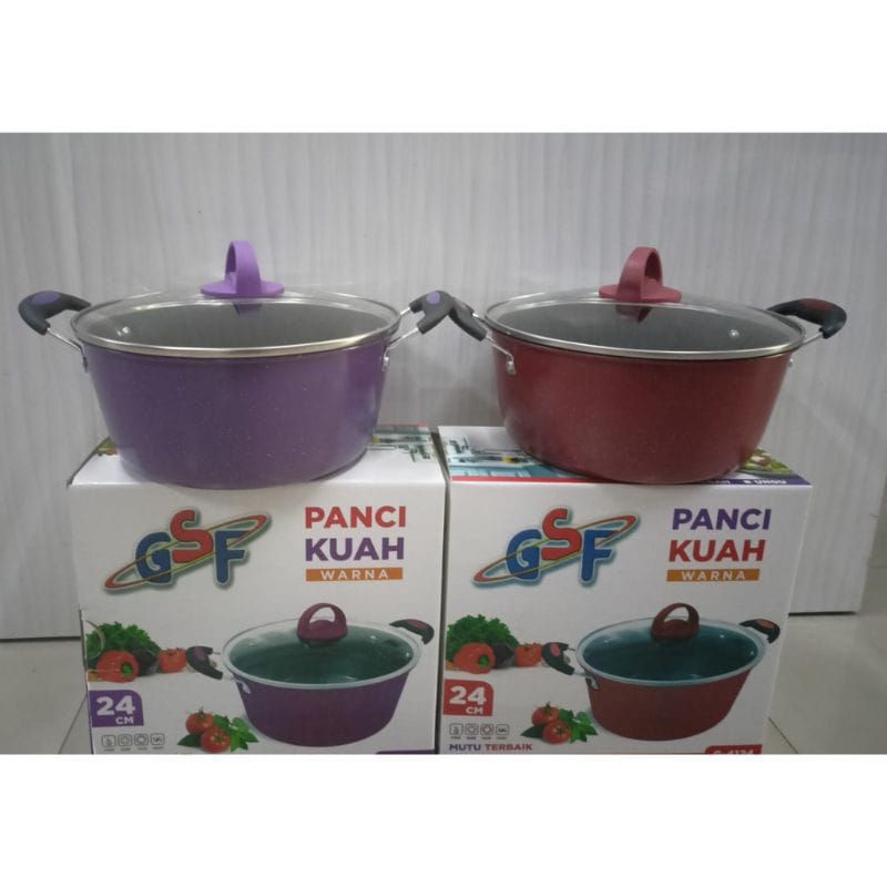 Jual Panci Kuah Gsf 24cm Tutup Kaca Panci Kuah Enamel Gsf G 4024 24cm Tutup Kaca Anti Lengket