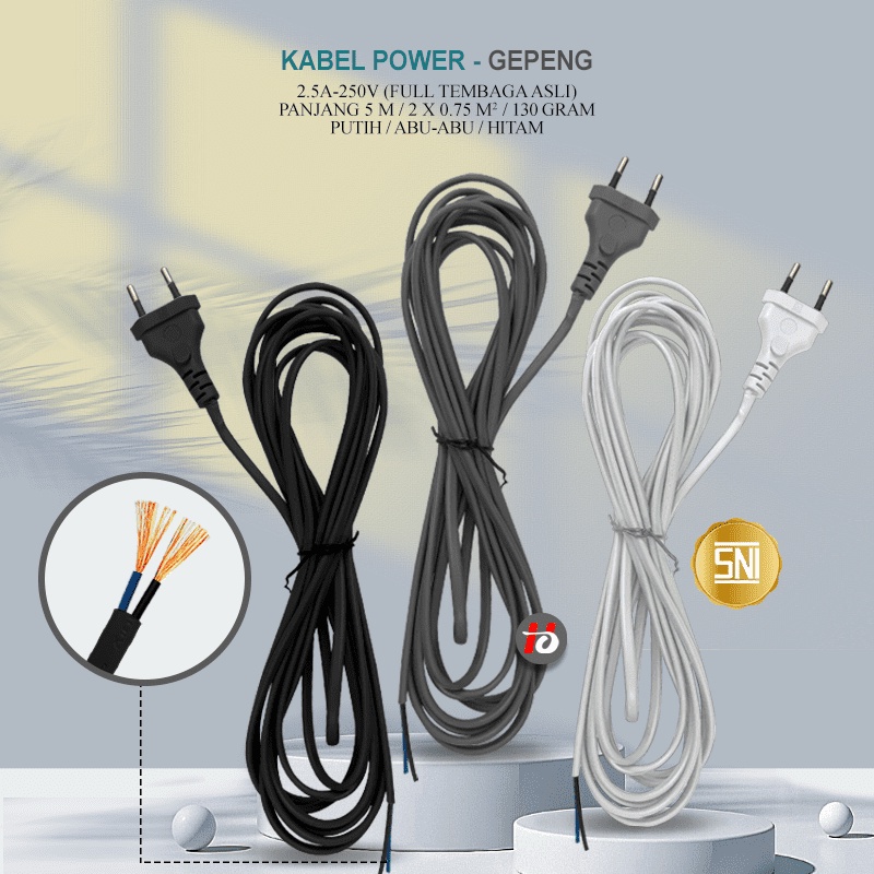 Jual 5M ASLI TEMBAGA KABEL POWER / KABEL AC 220V / KABEL BUNTUNG ...