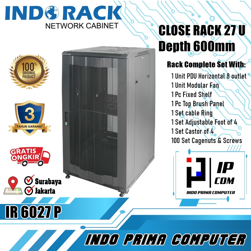 Jual Indorack Close Rack Server IR6027P Rak Depth 600MM 27U Perforated ...