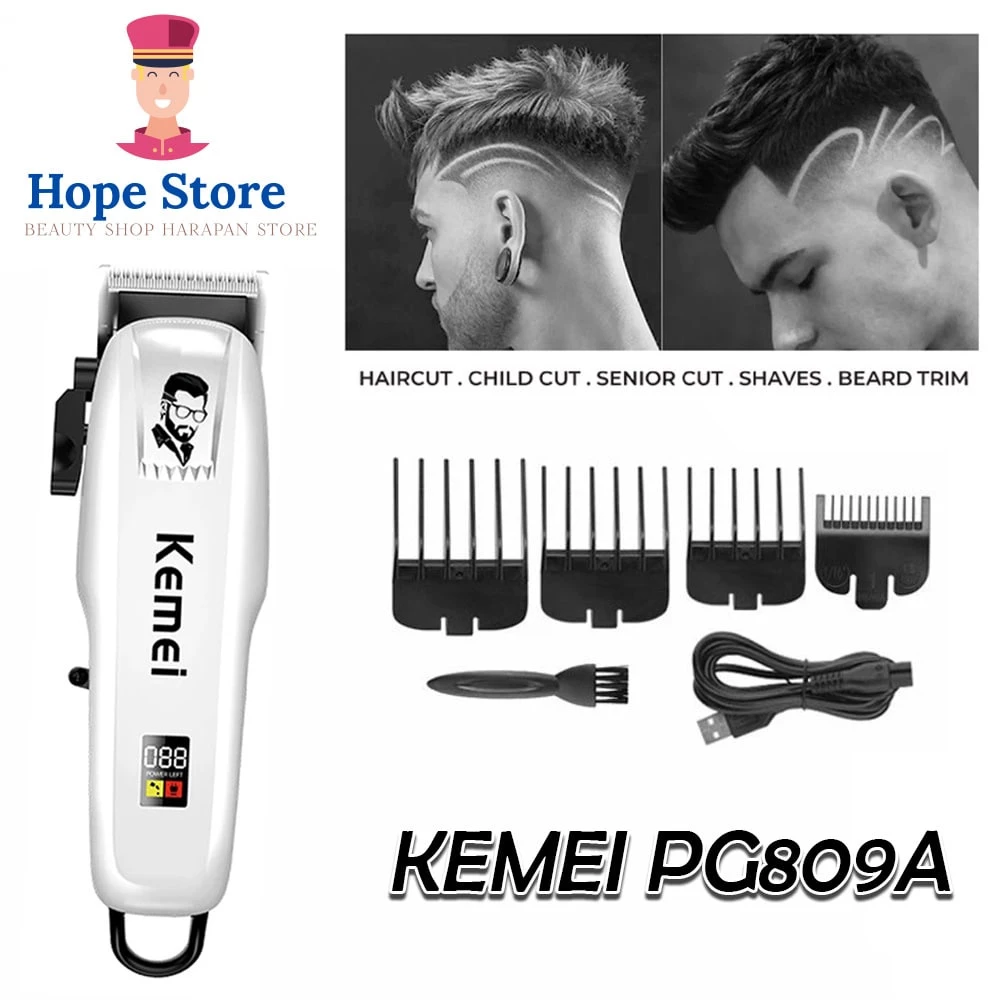 Hope Store - Professional Cordless Hair Clipper KEMEI PG 809A / Hair Clipper Kemei KM PG809a 3IN1 Rechargeable /Alat Cukur Rambut System Charge Tanpa Kepala Charger | AutoStock