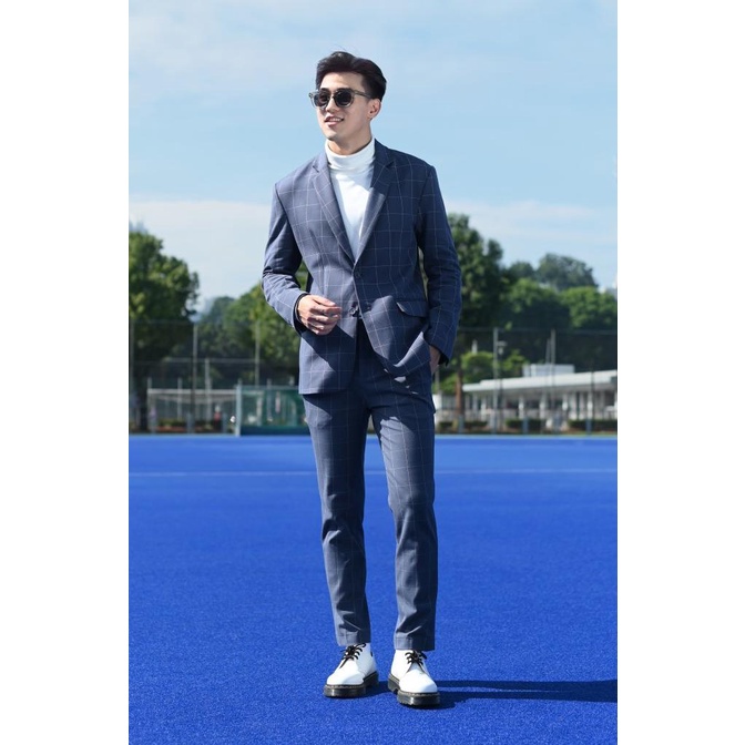 Jual BLAZER PREPP STUDIO COMMUTER BLAZER GRID FLINSTONE BLUE | Shopee ...
