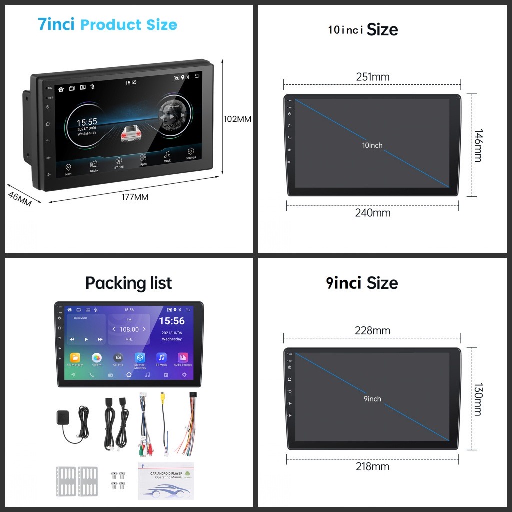 Jual Head Unit Android 12 11 Double Din 7 Inci 9 Inchi 10 Inch RAM 2GB ...