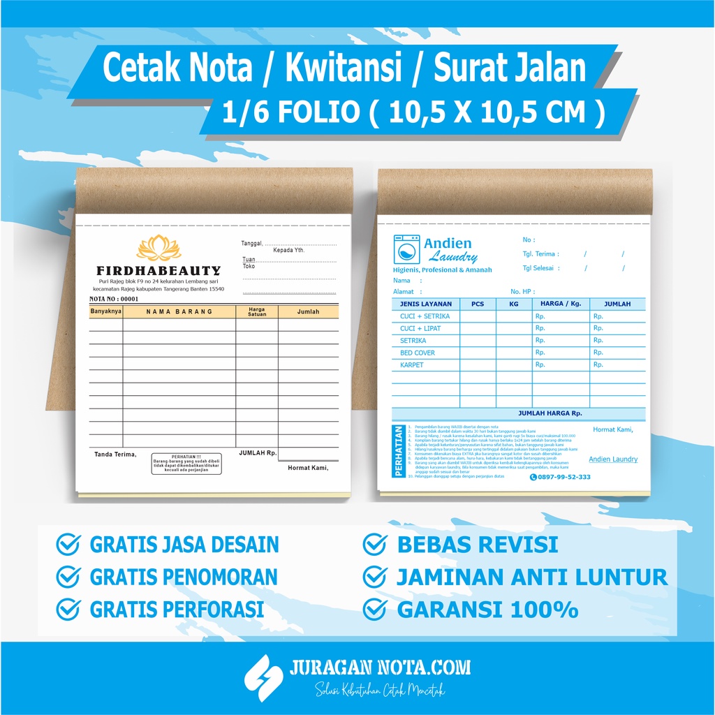 Jual CETAK NOTA CUSTOM 1/6 FOLO 2 PLY / 1 PLY ( BEBAS DESAIN ) | Shopee ...