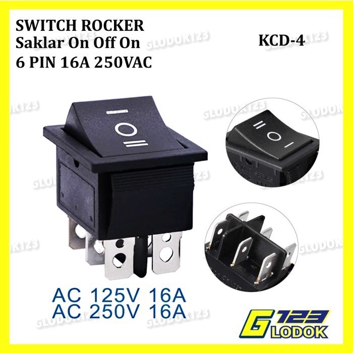Jual Saklar Power Switch DPDT Tombol ON OFF ON Roker Rocker Besar 16A ...