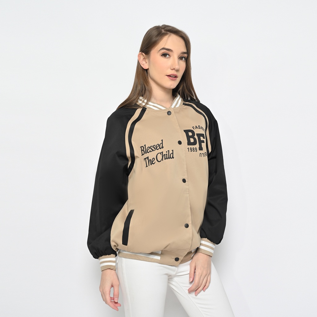 Jual QUEENTIN Jaket Varsity Wanita 2205 Bomber Baseball Lengan Panjang ...